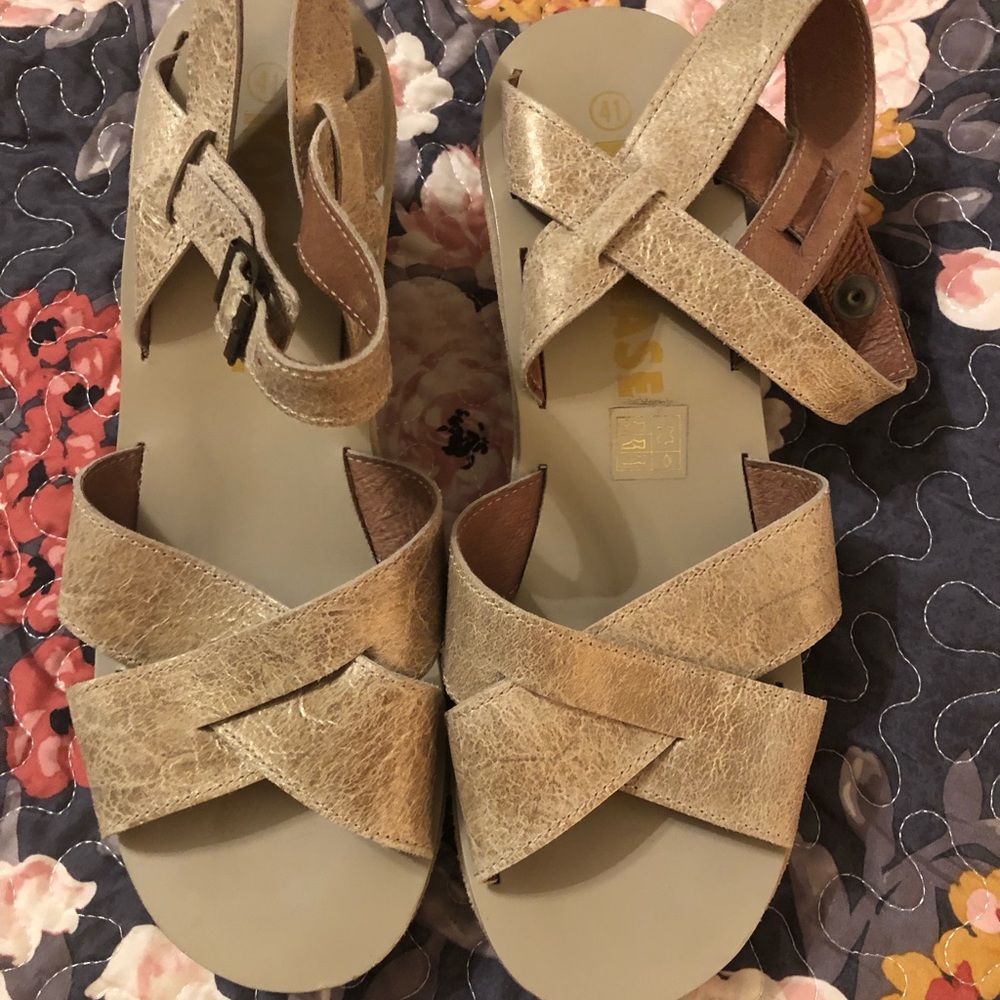 Kork-Ease gold genuine leather wedge sandal